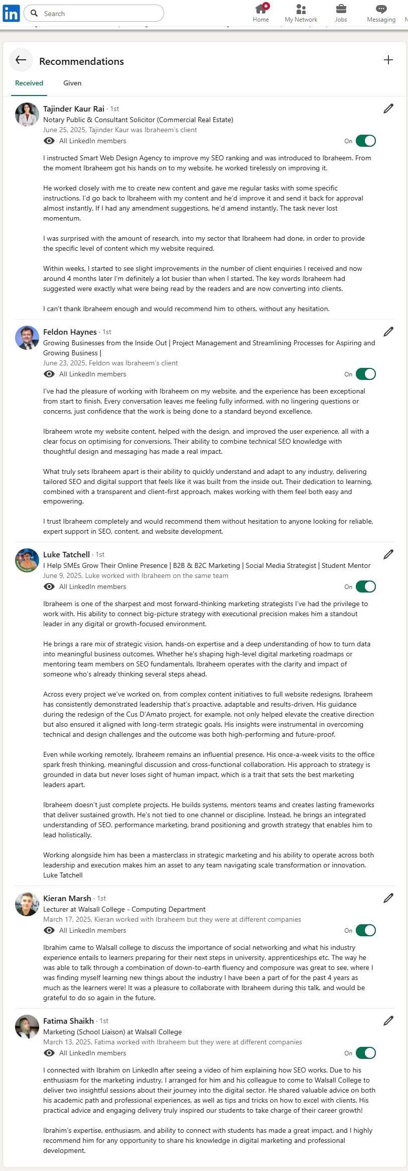 LinkedIn recommendations for Ibraheem Mustafa from clients and colleagues